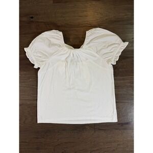 J.Crew Womens White Cotton Puff Sleeve Bow Back Square‎ Neck Top Small